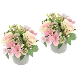Kunstblume I.GE.A. "Blumengesteck im Topf 2er Set", rosa (hellrosa), B:16cm H:15cm L:16cm, Polyester, Kunstpflanzen, Rosen Hortensie Hochzeit Hochzeitsdeko Blumenschmuck Künstliche Blume