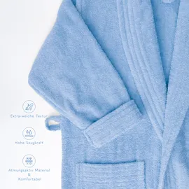 hammetex Herrenbademantel HAMMETEX "hergestellt aus 100% Baumwolle – 380 g/m2 Frottee, mit Taschen" Gr. S, hellblau, S, Baumwolle, Hausmäntel, saugfähig & Weich