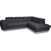Mivano Ecksofa Chef / L-Sofa mit Schlaffunktion, Bettkasten und verstellbaren Kopfstützen in Lederoptik / 262 x 72 x 206 / Kunstleder Schwarz