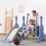 4-In-1 Kinderrutsche, Rutsche Outdoor & Indoor Kinder Spielplatz mit Treppe Schaukel, Rutsche und Basketballständer für Kinder von 1-6 Jahren, Sicher und Stabil, Blau