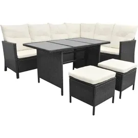 vidaXL Polyrattan Lounge-Set mit Auflagen 4-tlg. schwarz 43096