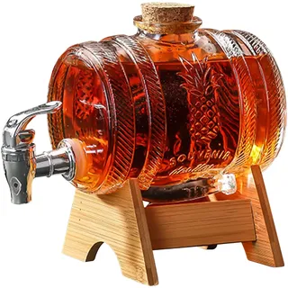 Whisky Dekanter Set mit 3L Whiskey Karaffe Geschenke für Männer Whiskey Dekanter Whiskyflasche mit Holzständer&Liquor Dispenser, Glaskaraffe Spender, Ausgießer