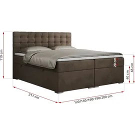 MKS Meble Boxspringbett 180x200 mit Bettkasten, Bett 180x200 mit Matratze und Topper - SUSAN - 180x200 - Braun - Velvet - H4 - Braun