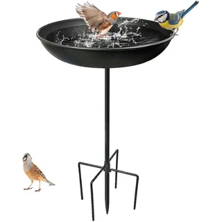 Bseical Vogeltränke Stehend für den Garten, Vogeltränke Winterfest Groß mit 5 Erdspieß, Spa-Vogelfutterstation für Balkon, Terrasse, Hof, Rasen Wildvogeltränken Metall, Abnehmbare