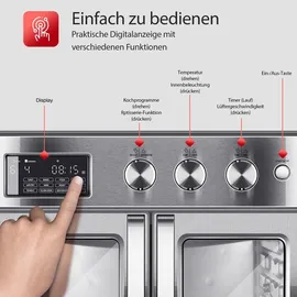 TURBO TRONIC TurboTronic digitaler Heißluftofen - XXL 32 Liter mit Drehspieß 4in1 Mini Backofen & Power Heißluftfritteuse Airfryer