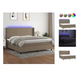 vidaXL Boxspringbett mit Matratze & LED Taupe 200x200 cm Stoff