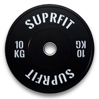 Suprfit Gummierte Fitness Bumper Plates 50mm Gewichtsscheiben aus Vollgummigranulat - Gewicht: 15kg, Stoßabsorbierende Hantelscheiben 50mm fürs Hanteltraining, Gewichtscheiben - Farbe: Schwarz/Weiß