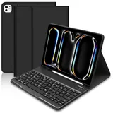 Hülle mit Tastatur für IPad Pro 2024 13 Zoll (QWERTZ Deutsches), Tastatur Hülle für iPad Pro 13, Slim Schutzhülle mit Pencil Halter Wireless Abnehmbare Tastatur für iPad Pro 13 Zoll M4 2024 (Schwarz)