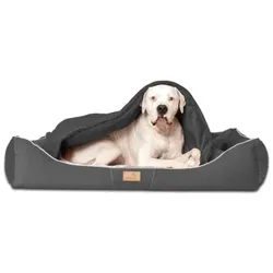 Tierlando ® RUDOLPH - Orthopädisches Hundebett inkl. Schonbezug mit Hundedecke schwarz/ graphit 1,1 m, 25 cm, 90 cm