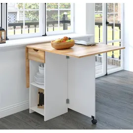 Mondeer Esstisch Klappbarer Küchentisch mit 1 Schublade und zwei Lagerregalkonsolen Esszimmertisch Kaffeetisch mit verstellbaren Füße - Weiß/Braun