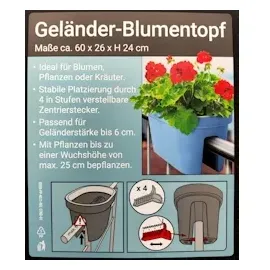 Jelenia Plast Pflanztopf Geländer Anthrazit Balkon Blumenkasten Kübel Terrassen Kräutergarten