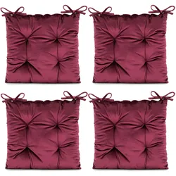 Stuhlkissen Aleksa 4er Set - Elegante Sitzkissen mit mit samtweichem Velvet Stoff Farbe:Weinrot