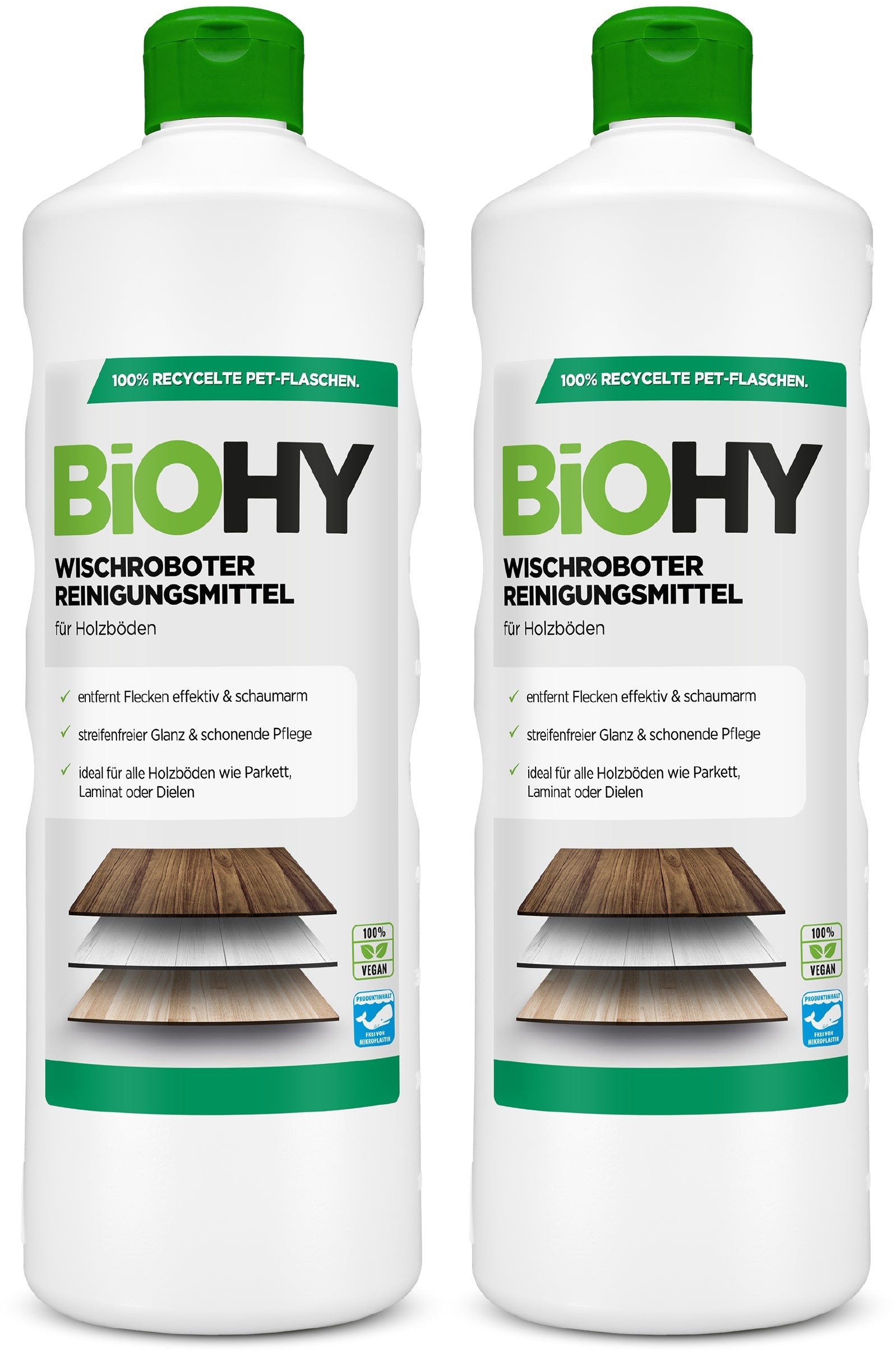 BiOHY Wischroboter Reinigungsmittel für Holzböden, Reiniger für Wischroboter, Nicht schmäumender Bodenreiniger, Bio-Konzentrat 2er Pack (2 x 1 Liter Flasche)