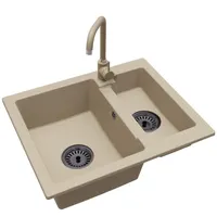 Spüle Granit Yogi STEEL Armatur Schwarz Siphon