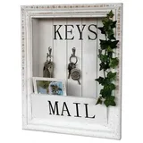 DanDiBo Ambiente DanDiBo Wandorganizer Vintage Schlüsselbrett Holz mit Ablage 18se011 Weiß 41 cm Schlüsselboard Briefablage Schlüsselkasten Shabby Chic Memoboard