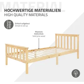 ML-Design Holzbett 90x200 cm Natur, Kiefernholz, Bettgestell mit Lattenrost und Füße, Einzelbett mit Kopf- und Fußteil, Bett für Kinder und Erwachsene, Massivholzbett Kinderbett Jugendbett