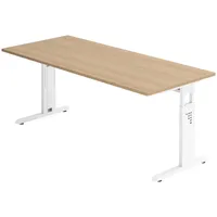 Bümö Schreibtisch Eiche, Weiß, Nachbildung,Eiche, Rechteckig, 180x74x80 cm, FSC