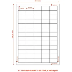 65000x Etiketten Labels selbstklebend weiß 38 x 21.2mm auf DIN A4
