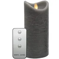 Tronje LED Kerze mit Timer u. Fernbedienung - Ø8x18cm Echtwachskerze mit beweglicher Flamme Grau Rustik