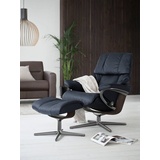 Stressless Stressless® Relaxsessel »Reno«, (Set, Relaxsessel mit Hocker), mit Hocker, mit Cross Base, Größe S, M & L, Holzakzent Wenge, blau