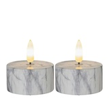 Star Trading LED Teelicht Marmoroptik Zement natürliche Flamme Marble, 2 Stück, Teelichter, Mamor-Design, Timer Warmweiß, 6 cm - H: 6cm | Gr.: onesize