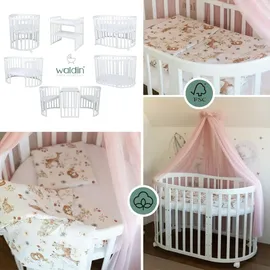 Waldin Babybett OWAL Kinderbett 7in1 mit Matratze, mitwachsendes Kinder-Bett