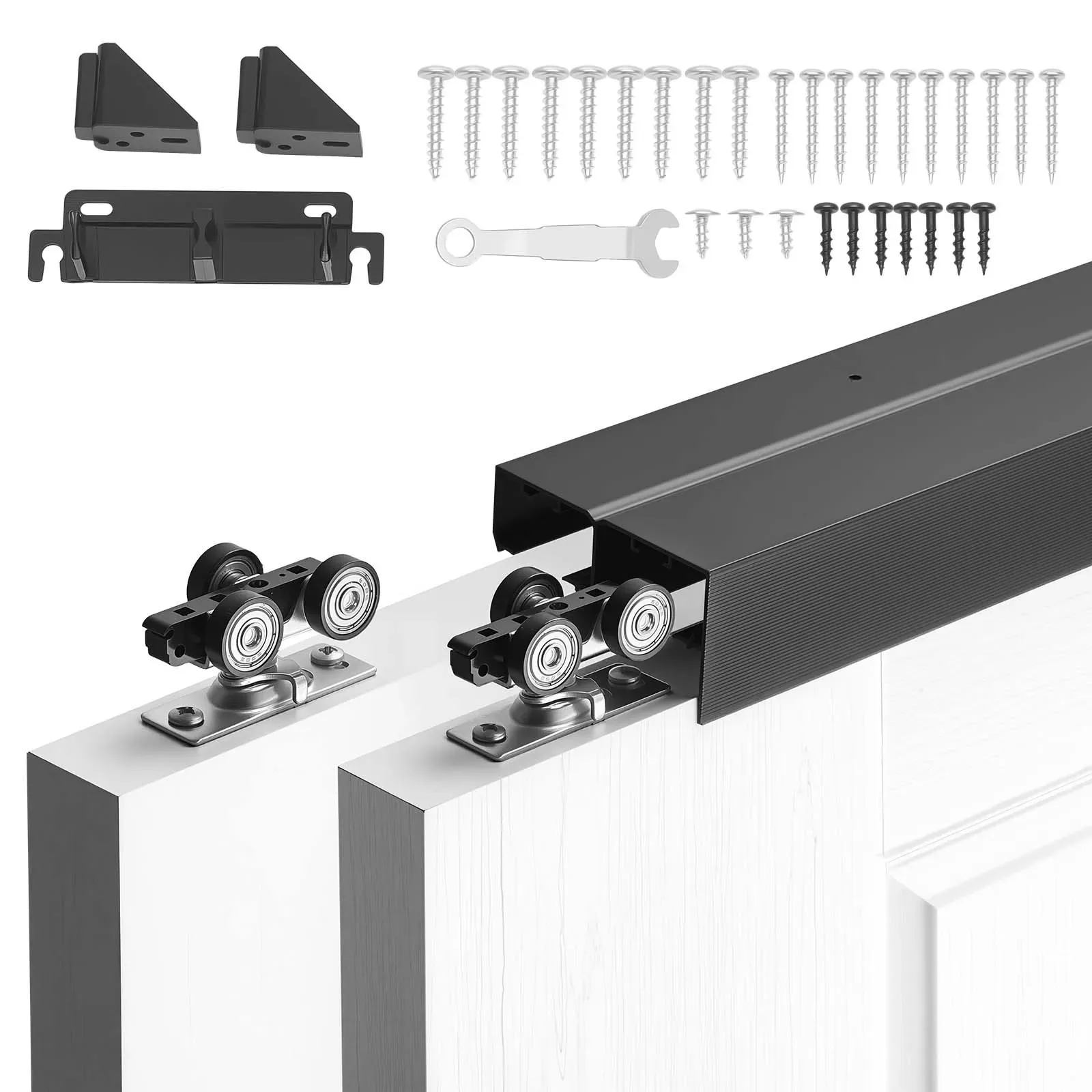 VEVOR Schiebetürbeschlag-Set 1524 mm, Doppelschiebetürschiene aus Aluminiumlegierung, Doppelspuriges Schiebetürsystem für Schränke (25–45 mm Dicke / 762 mm Breite), Leichtgängig & Leise