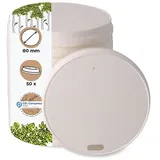 BIOZOYG 50 Stück Ø 80mm biologisch abbaubar, umweltfreundlich, weißer Papierdeckel, Becherdeckel, kompostierbar nachhaltig Plastikfrei