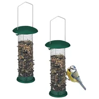 Relaxdays Vogelfutterstation 2er Set, zum Aufhängen, Dunkelgrün,Silber