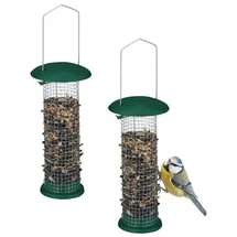 Relaxdays Vogelfutterstation 2er Set, zum Aufhängen, Dunkelgrün,Silber