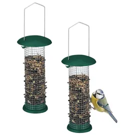 Relaxdays Vogelfutterstation 2er Set, zum Aufhängen, Dunkelgrün,Silber