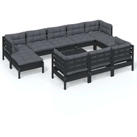 vidaXL 11-tlg. Garten-Lounge-Set mit Kissen Schwarz Kiefer Massivholz