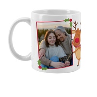 Herz & Heim® Fototasse zu Weihnachten mit eigenen Bildern (Fröhliche Weihnachten mit Rentier)
