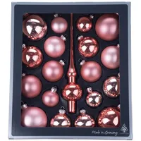 Thüringer Glasdesign Weihnachtskugeln & Christbaumspitze Set 19-TLG | Sortiment Christbaumschmuck Kugeln & Spitze aus Glas | Made in Germany (Shiny Rose | Rosegold rosa)