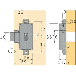 Hettich Möbel-Drehstangenschloss 72213,D15 Metall,vernickelt