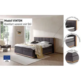 Home Affaire Boxspringbett HOME AFFAIRE "Vinton", grün (olive), B:220cm L:213cm, Komplettbetten, Boxspringbett, aus massiver Eiche, verschiedene Härtegrade (auch H4), Topseller