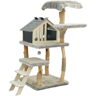 Dehner Premium Lovely Kratzbaum, Kletterbaum mit Liegeflächen & Kratzzonen für Katzen, 92 x 129 x 75 cm, Plüsch/Jute/Holz, Natur
