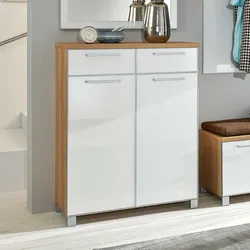 Design Schuhschrank in Weiß Glas beschichtet Eiche Bianco furniert