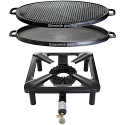 Hockerkocher-Set mit variabler Gusseisengrillplatte