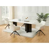 Esstisch für 8 Personen aus Keramik und MDF - Weißer Marmoreffekt und schwarz - SINAN - Schwarz