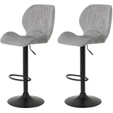 Hela Tische, 2er Set Barhocker Laila, Microfaser grau Metallfuß höhenverstellbar mit Lift, Trompetenfuß, 360°drehbar