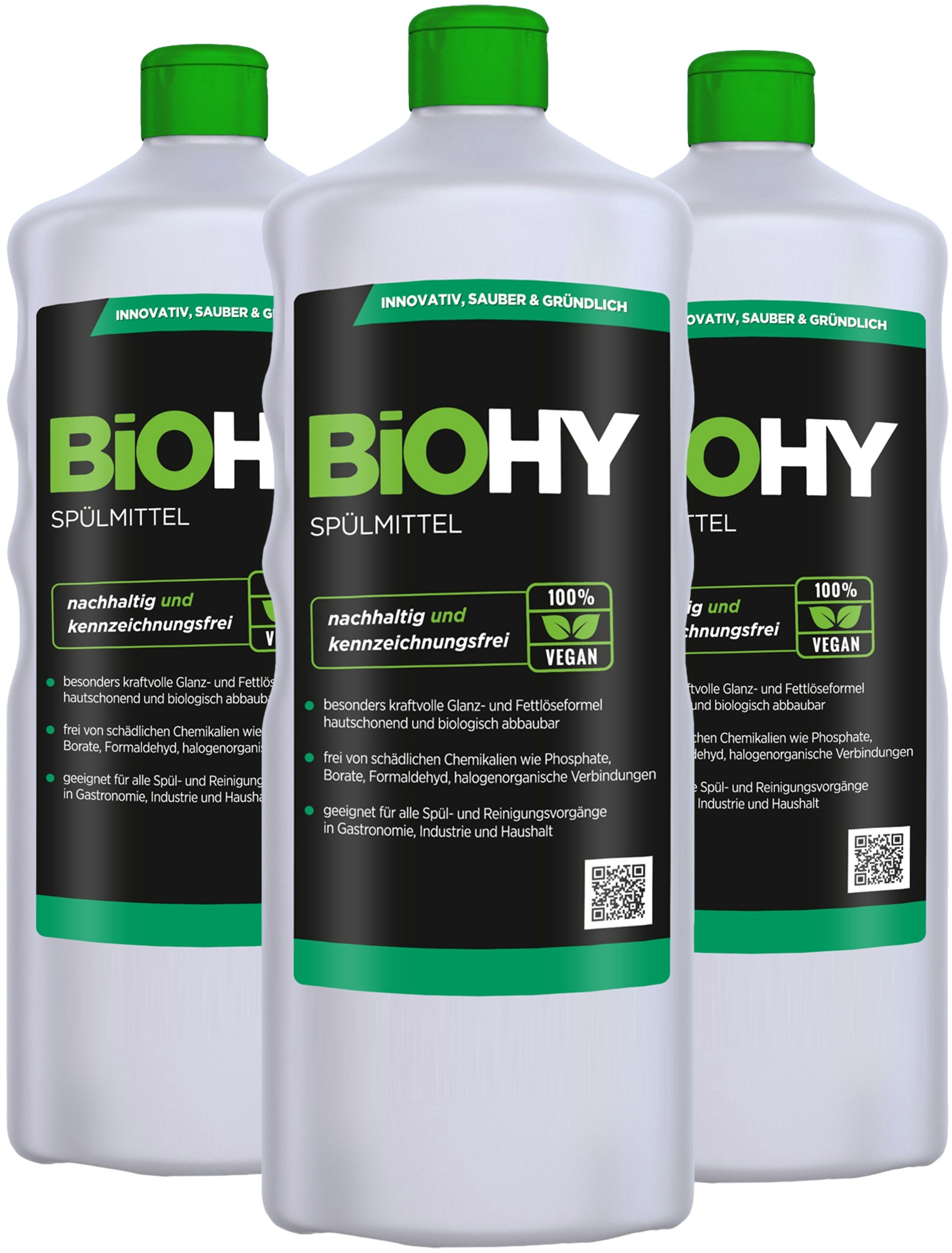 BiOHY Spülmittel (3x1l Flasche) | Frei von schädlichen Chemikalien & biologisch abbaubar | Glanz- & Fettlöseformel