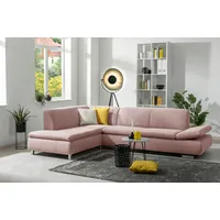 Ecksofa MAX WINZER "Toulouse modern und bequem, aktuelles Design, hoher Sitzkomfort" Sofas Gr. B/H/T: 271cm x 75cm x 190cm, Samtvelours, Ottomane links, rosa (rosé) mit klappbaren Armlehnen, Breite 271 cm