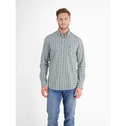 Karohemd LERROS "LERROS Kariertes Herrenhemd mit Button-down-Kragen", Herren, Gr. M, Normalgrößen, blau (cloud blau), 100% Baumwolle, Langarm, Hemden