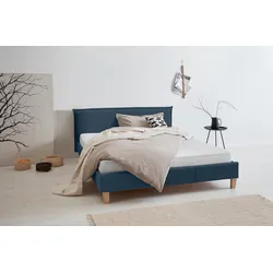 Polsterbett OTTO PRODUCTS "Heddi", blau, B:165cm H:82cm L:212cm, Bezug Struktur fein (100% recyceltes Polyester), Betten, Polsterbett Polsterbett ohne Bettkasten, in 5 Breiten: von 90cm-200cm, Biese am Kopfteil, Strukturstoff