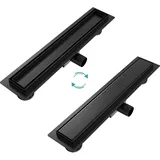 EMKE Duschrinne Duschrinne Edelstahl Bodenablauf Komplettset Siphon, mit Geruchsstop, Haarsieb 500cm, Schwarz (500 mm)