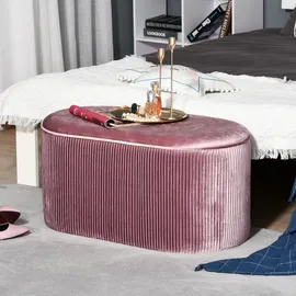 Homcom Sitzbank Polsterbank mit Stauraum Truhenbank für Wohnzimmer französische Stil Samt Rosa 81 x 40 x 41 cm