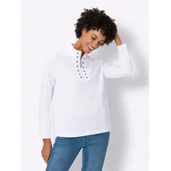 Stehkragenshirt CLASSIC BASICS "Langarm-Shirt", Damen, Gr. 42, weiß, 100% Baumwolle, unifarben, Langarm, Shirts