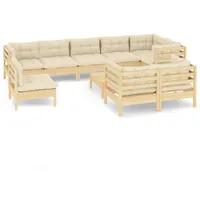 vidaXL Garten-Lounge-Set 10-tlg. creme Kiefer