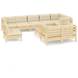 vidaXL Garten-Lounge-Set 10-tlg. creme Kiefer